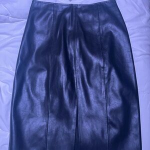 Sophisticated Black Leather Midi Skirt